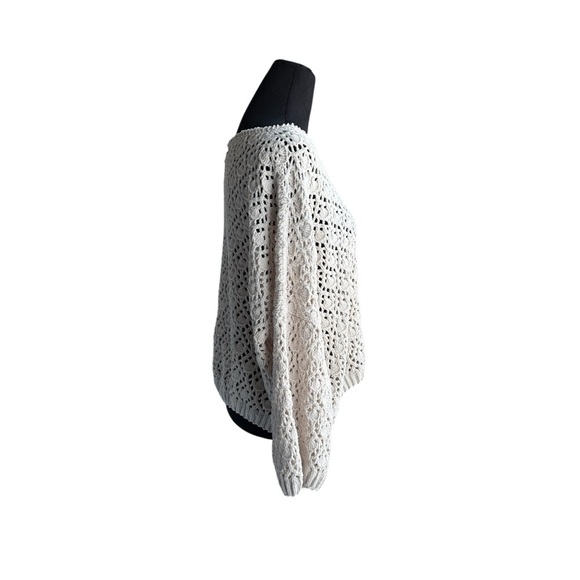 Pol Crochet Open Knit Sweater Beige Tan Neutral Relaxed Fit Womens S Boho Dolman - Picture 4 of 9